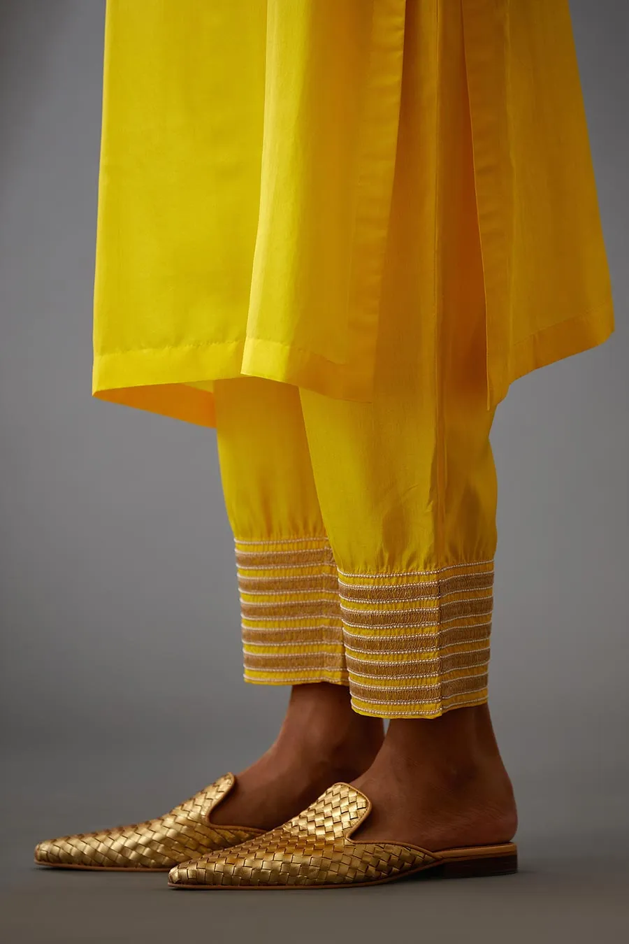 Yellow Silk Embroidered Kurta & Pant Set