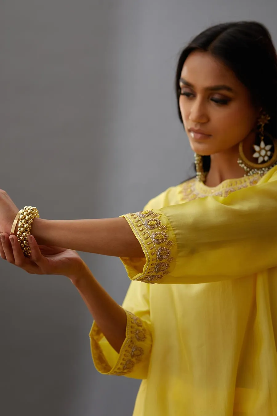 Yellow Silk Embroidered Kurta & Pant Set