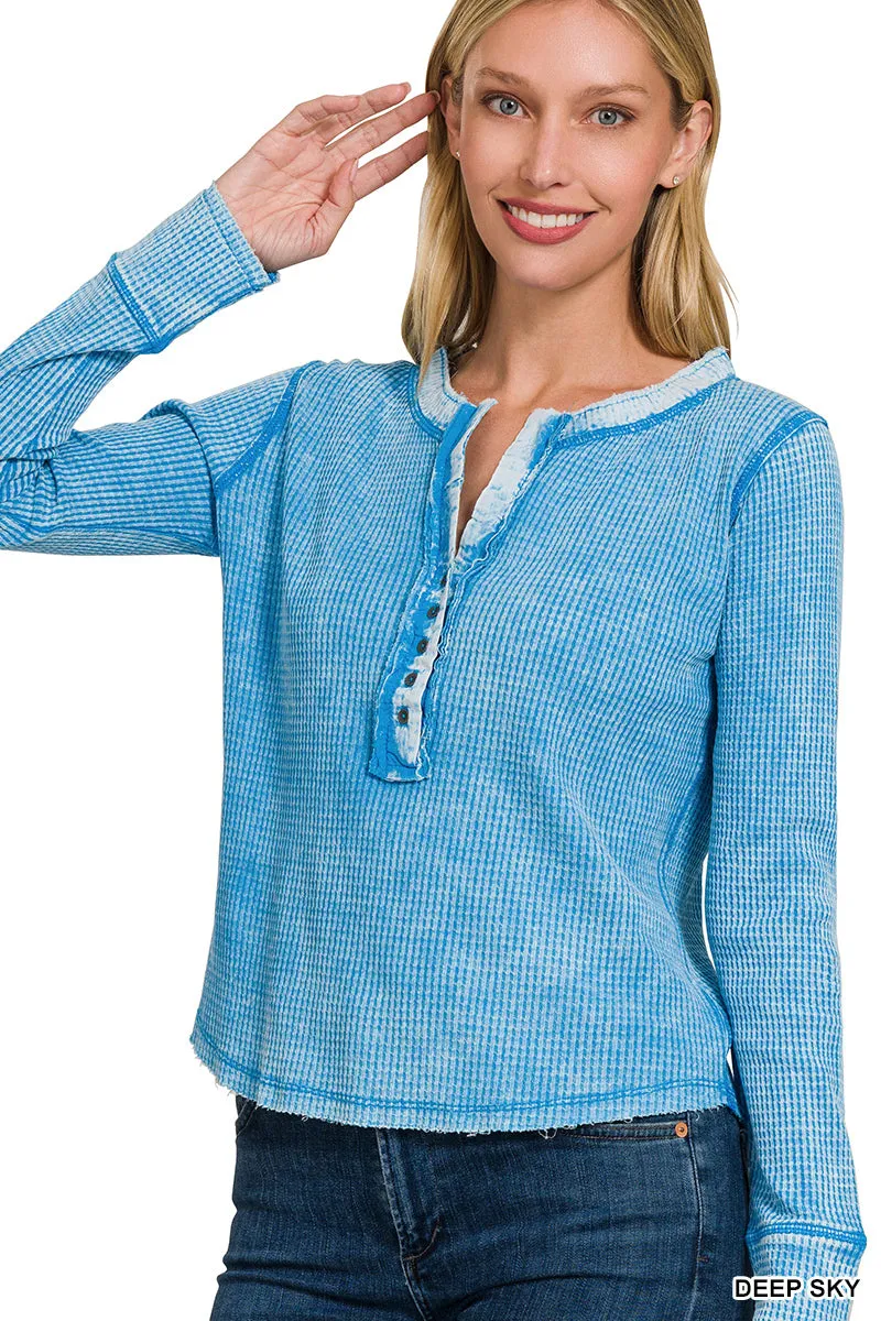 Zenana Mineral Washed Thermal  Henley CTW-3257Y