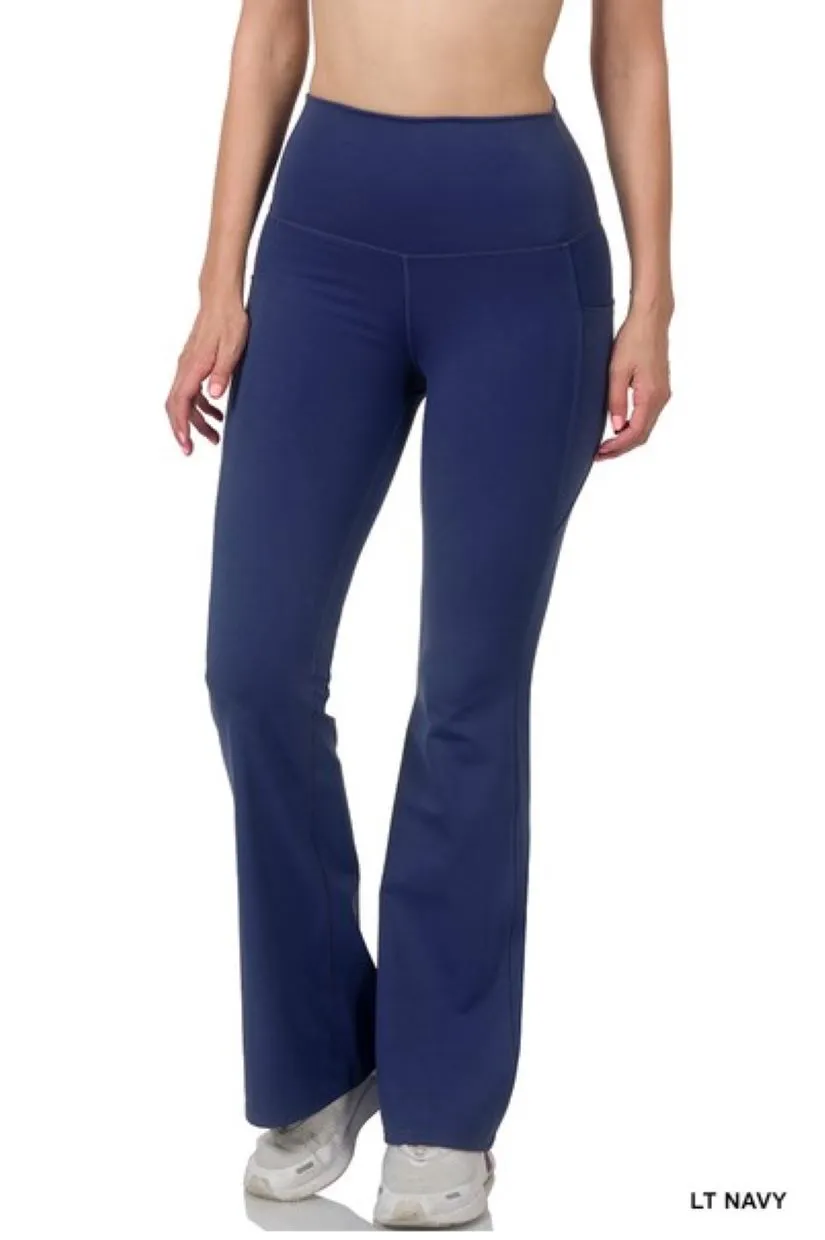Zenana Wide Waistband Flare Pant with Pocket NSP-6046AB